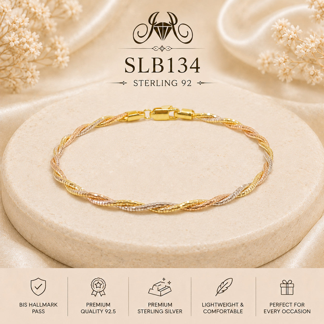 SLB134 92.5 sterling silver ladies chain bracelet portrait
