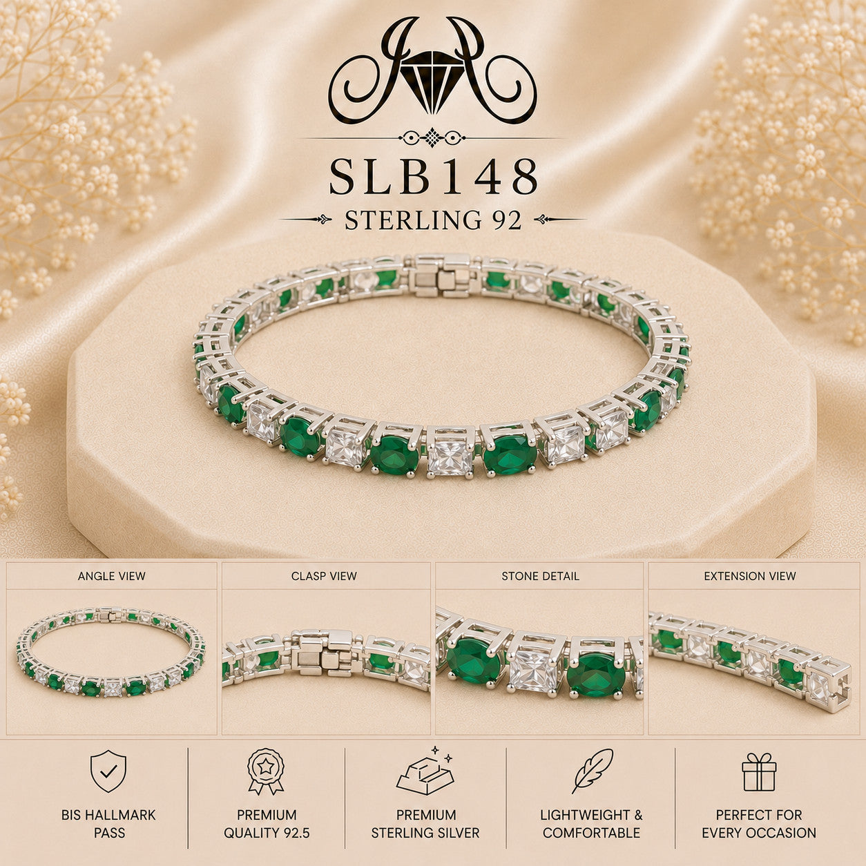 SLB148 sterling silver ladies kada bracelet collage views