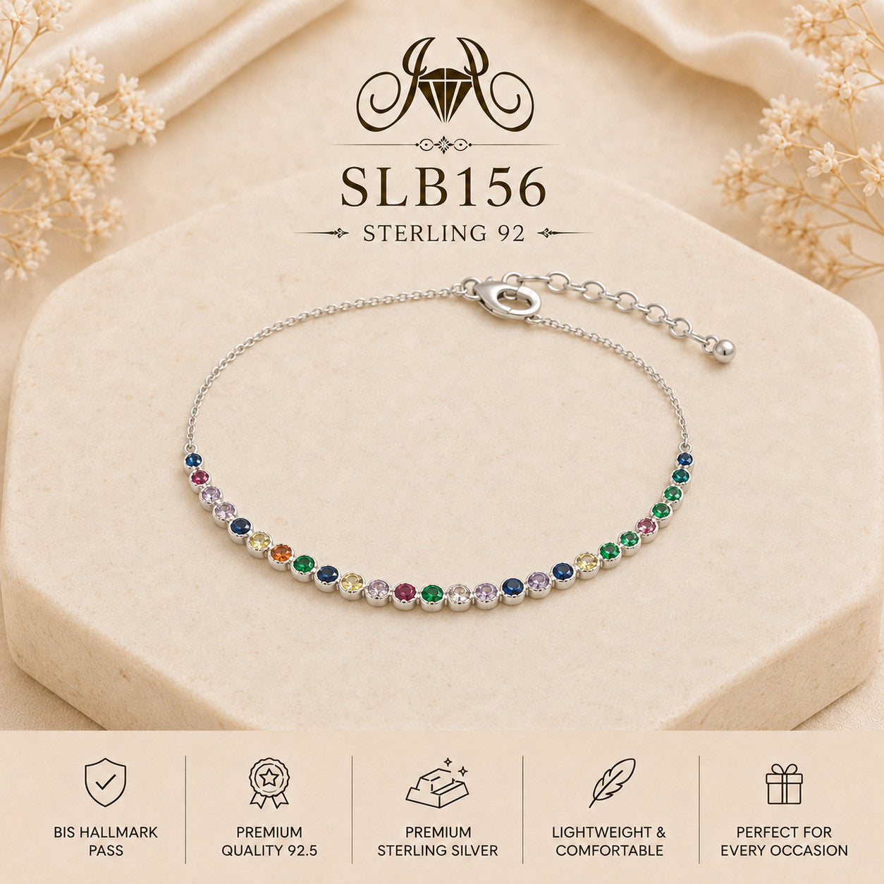 SLB156 92.5 sterling silver ladies chain bracelet portrait