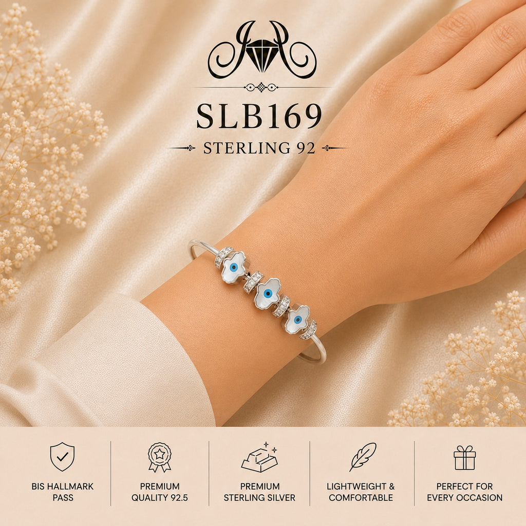SLB169 sterling silver ladies kada bracelet wearing view