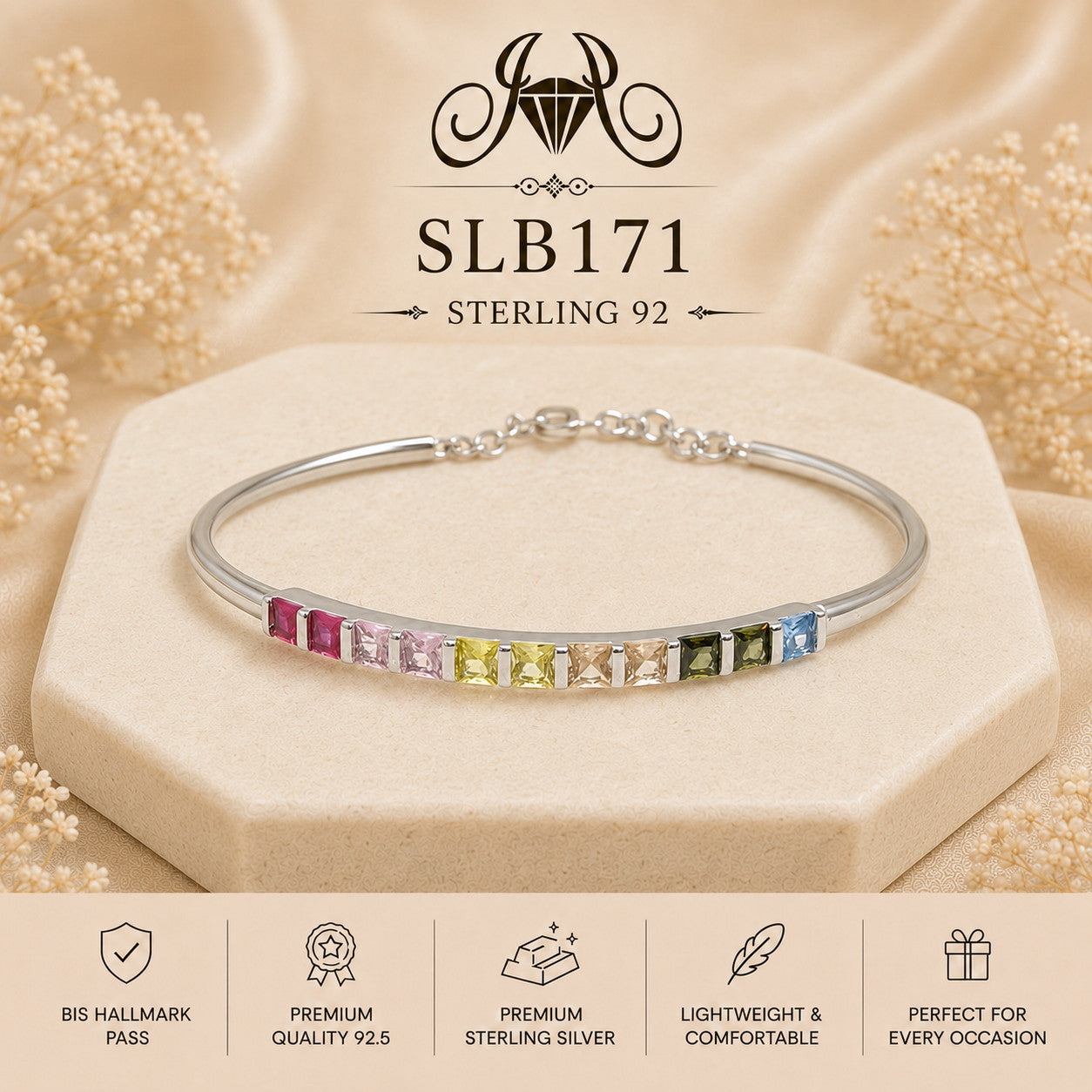 SLB171 sterling silver ladies kada bracelet portrait view