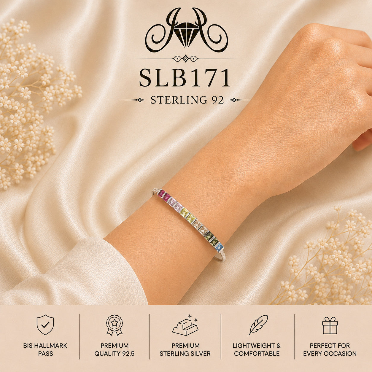 SLB171 sterling silver ladies kada bracelet wearing view