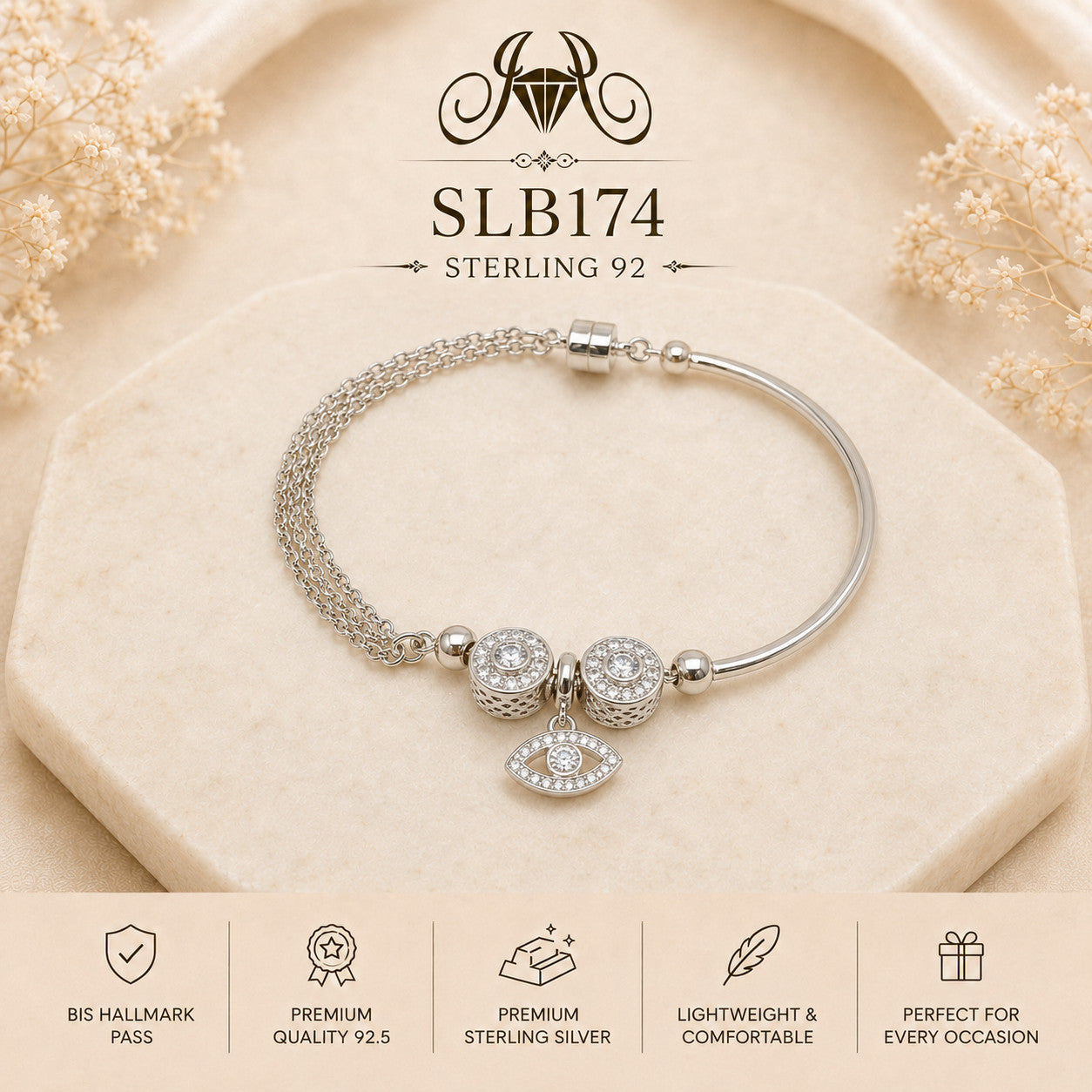 SLB174 92.5 sterling silver ladies chain bracelet portrait