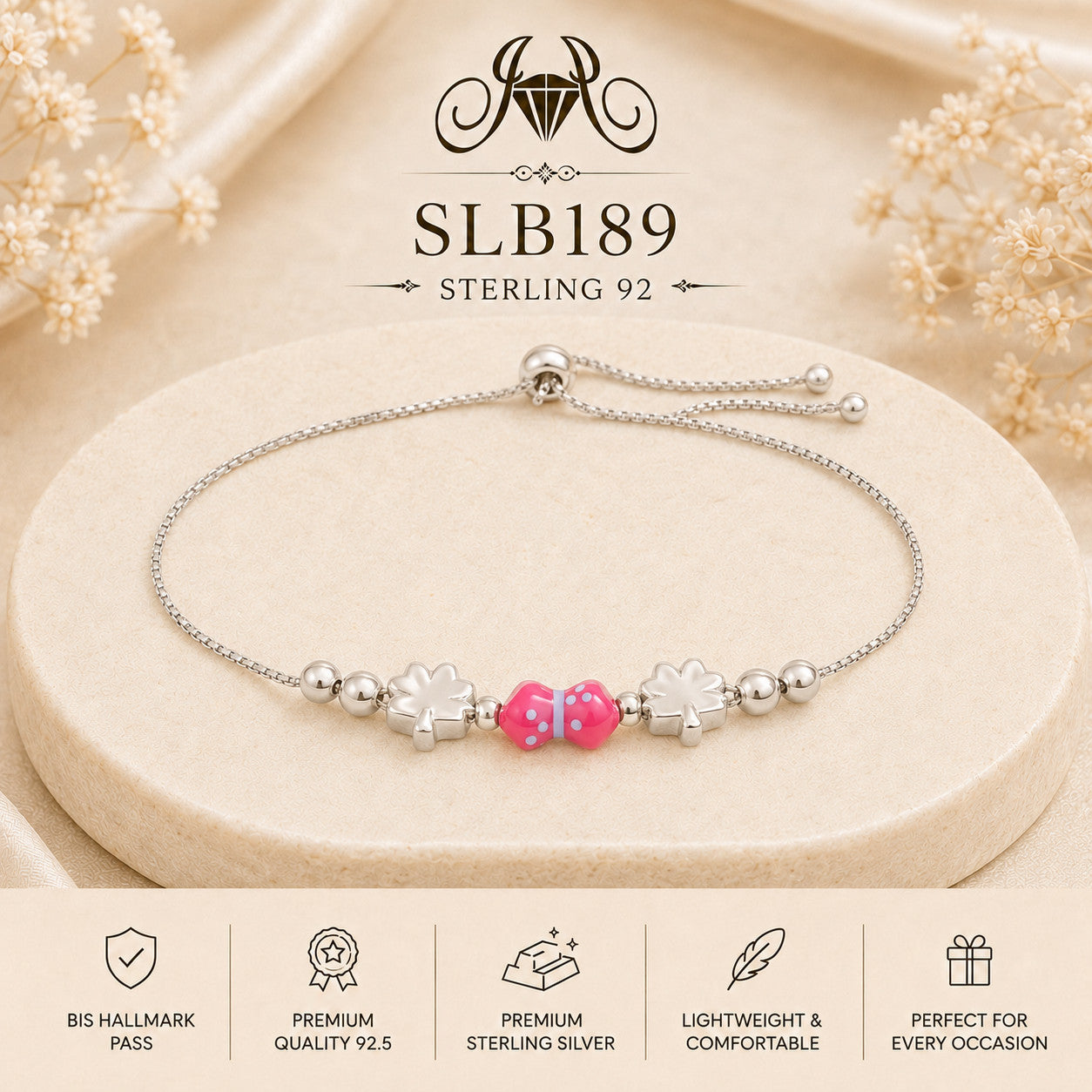 SLB189 92.5 sterling silver ladies chain bracelet portrait