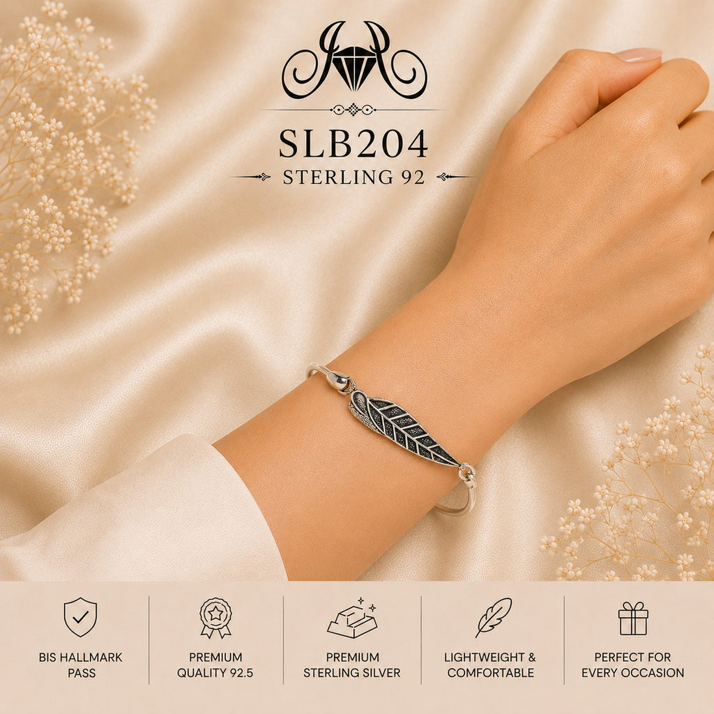 SLB204 sterling silver ladies kada bracelet wearing view