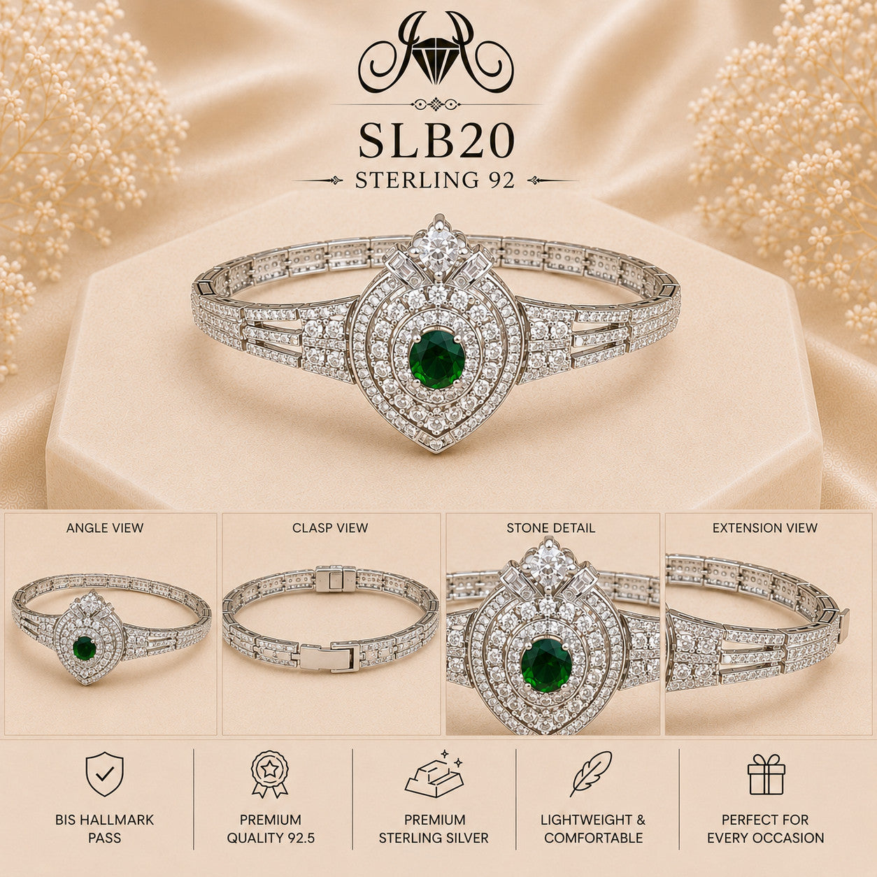 SLB20 sterling silver ladies kada bracelet details