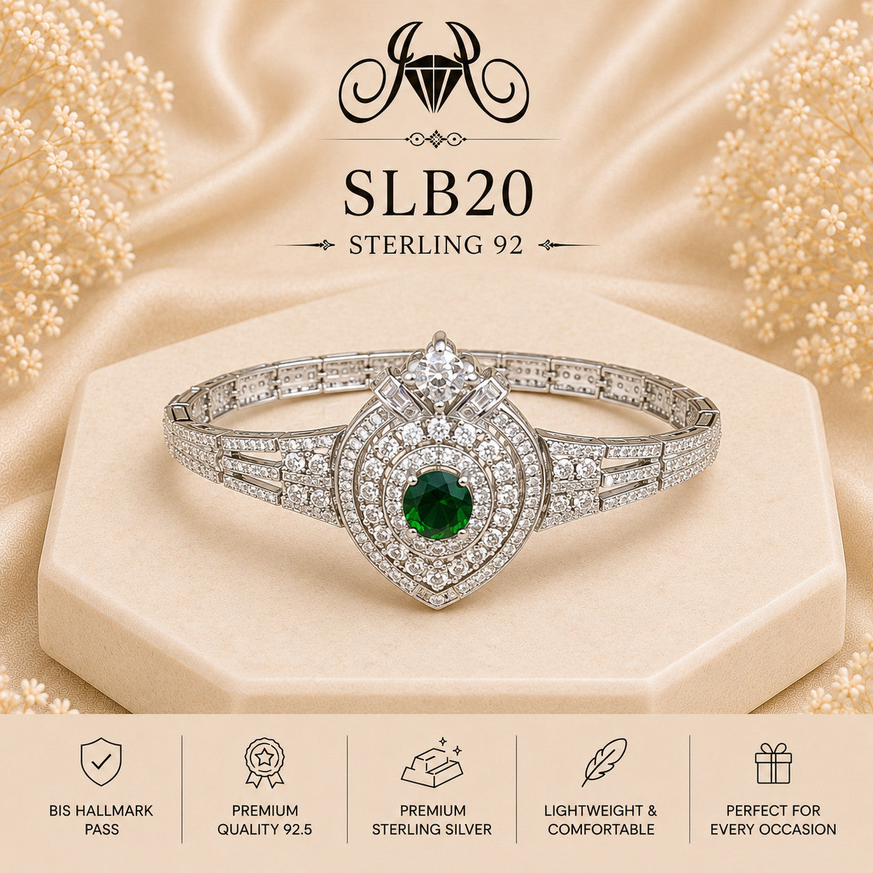 SLB20 sterling silver ladies kada bracelet portrait