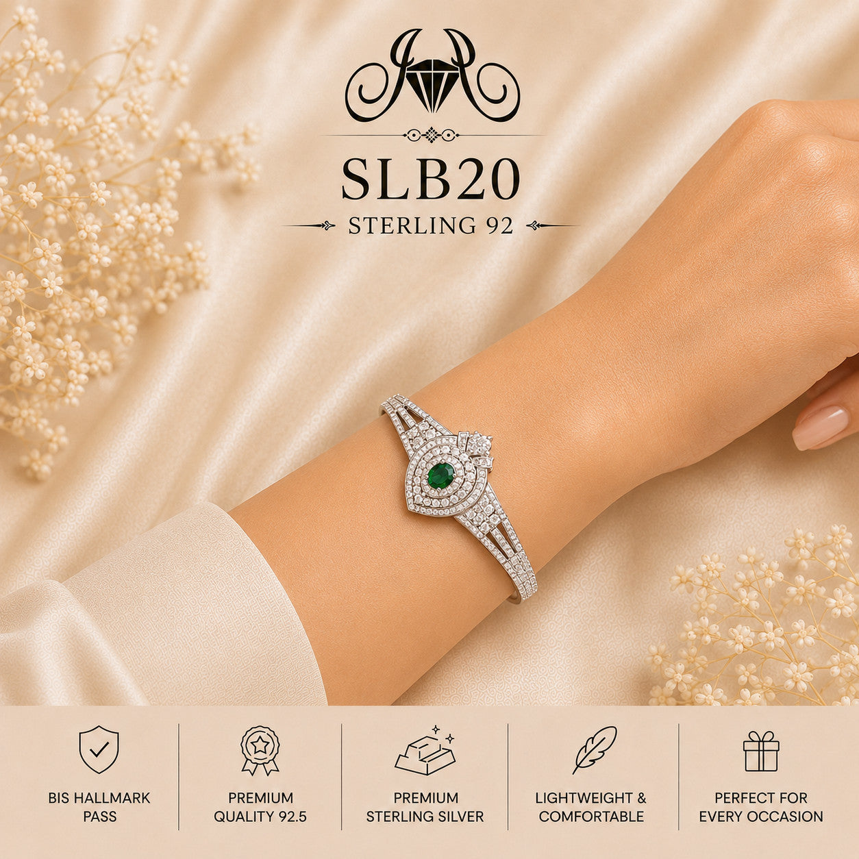 SLB20 sterling silver ladies kada bracelet wearing view