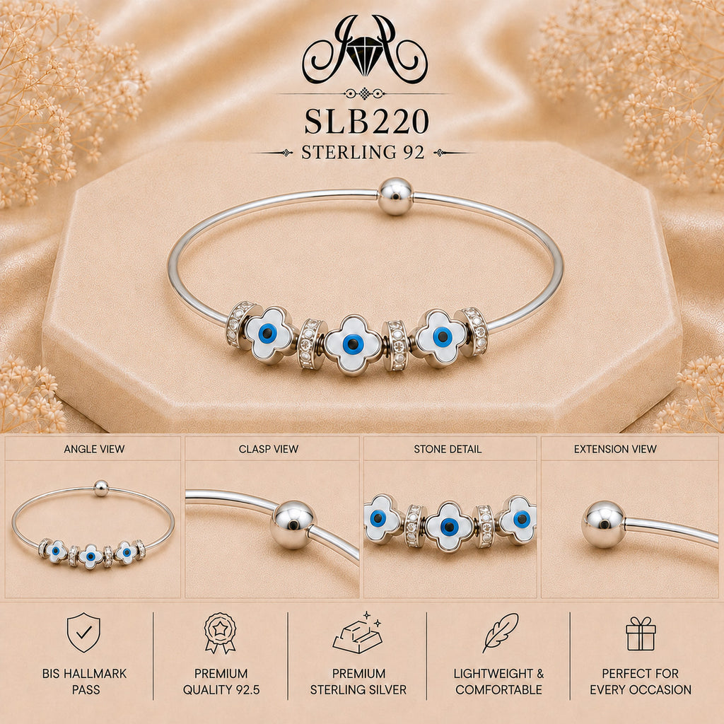 SLB220 sterling silver ladies kada bracelet collage views