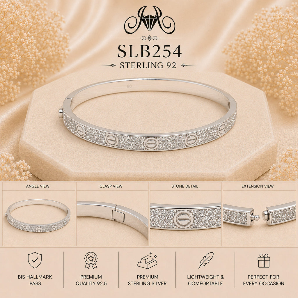 SLB254 sterling silver ladies kada bracelet collage views