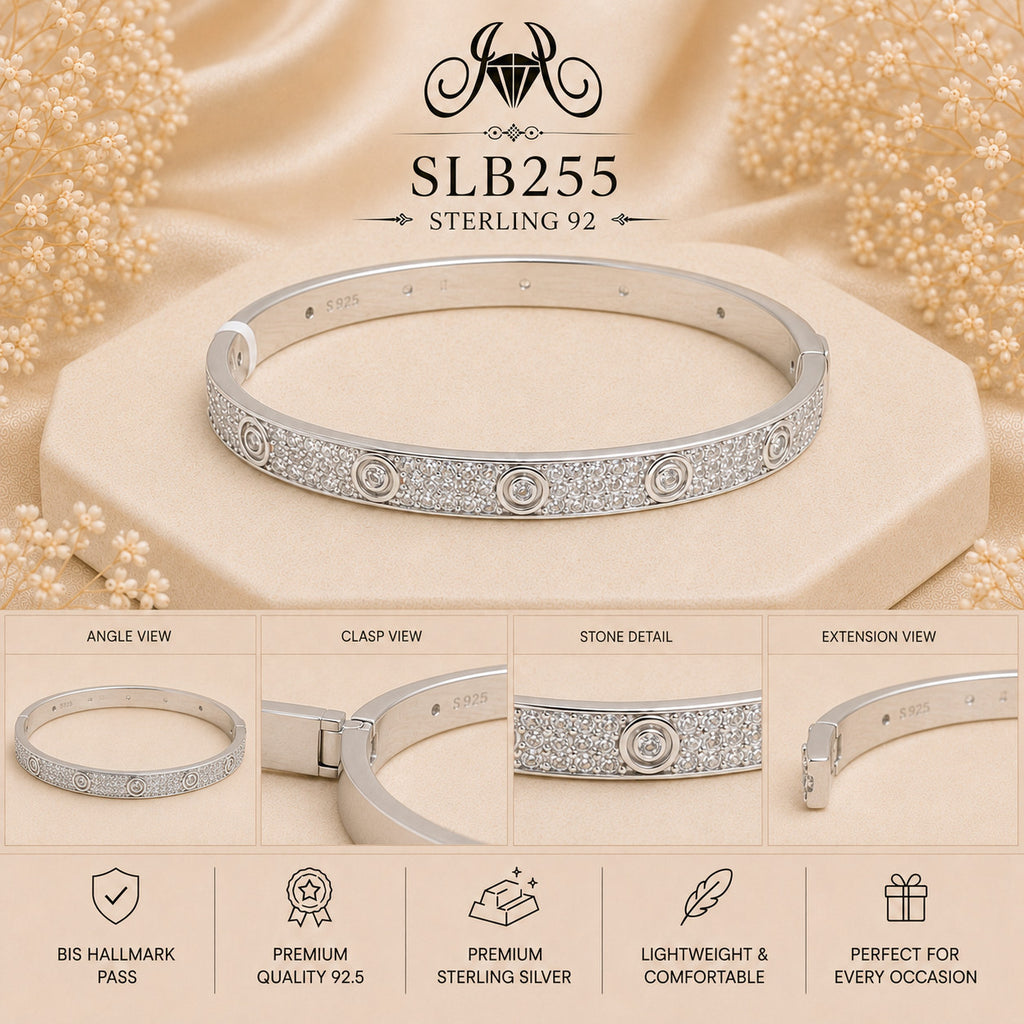 SLB255 sterling silver ladies kada bracelet collage views