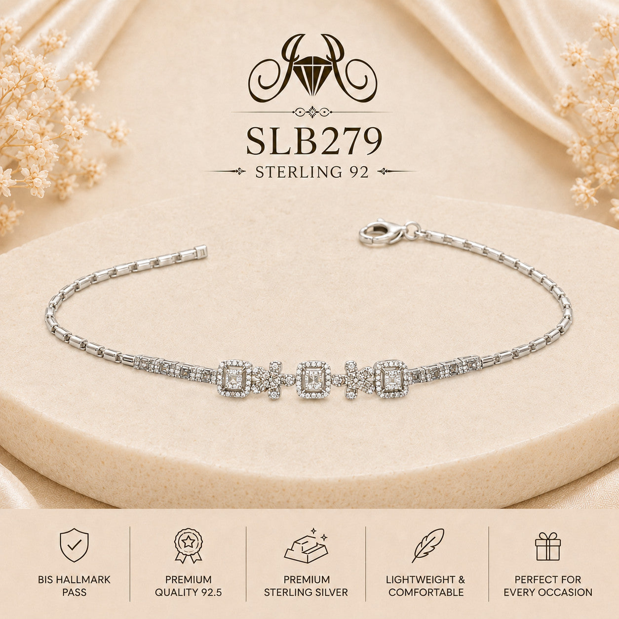 SLB279 92.5 sterling silver ladies chain bracelet portrait