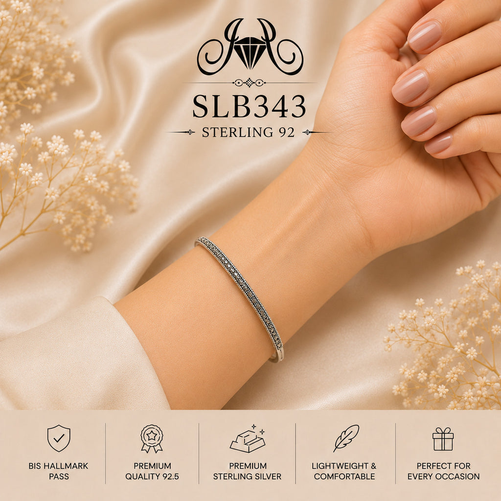 SLB343 sterling silver ladies kada bracelet wearing view