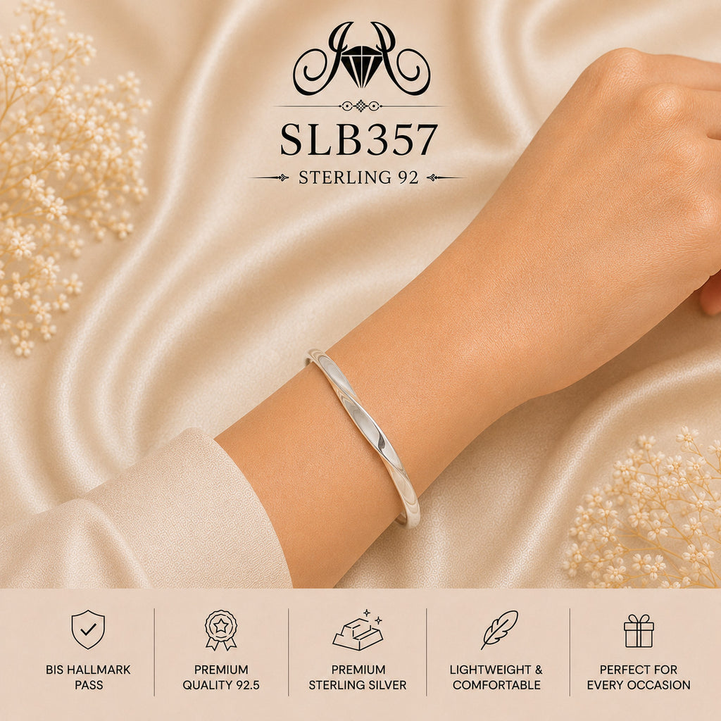 SLB357 sterling silver ladies kada bracelet wearing view