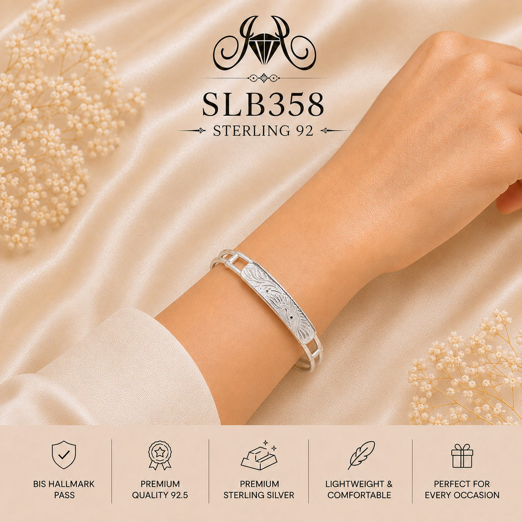 SLB358 sterling silver ladies kada bracelet wearing view