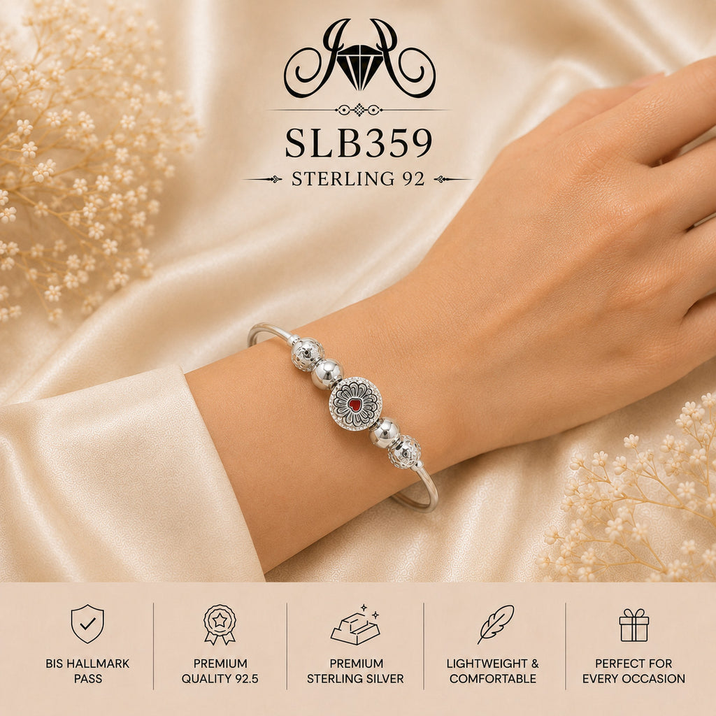 SLB359 sterling silver ladies kada bracelet wearing view