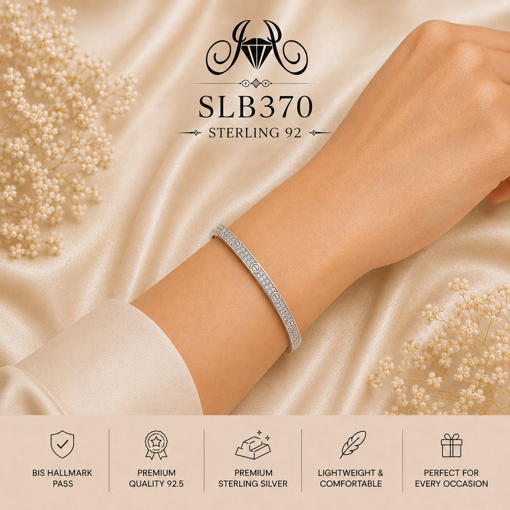 SLB370 sterling silver ladies kada bracelet wearing view