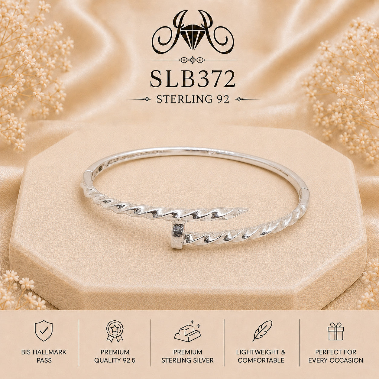 SLB372 sterling silver ladies kada bracelet portrait view