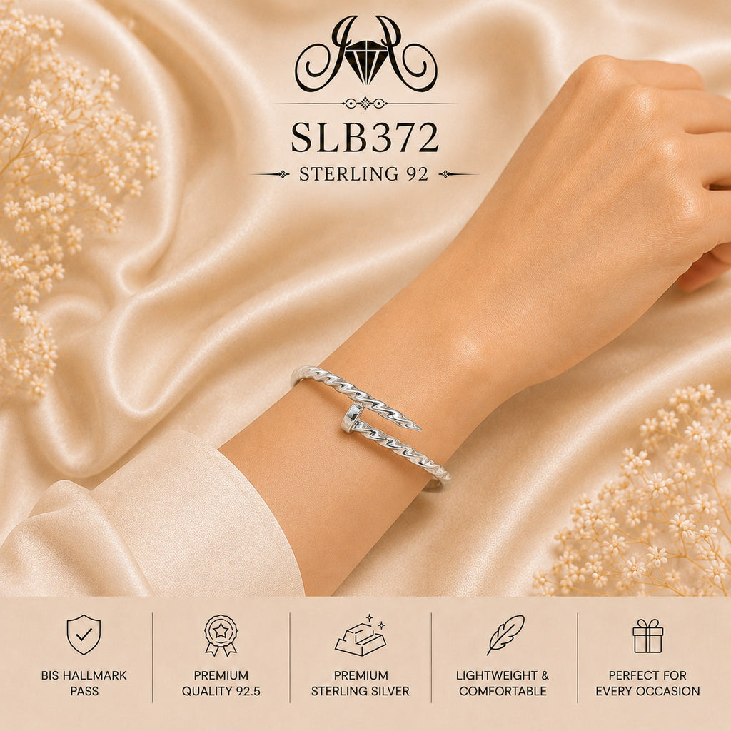 SLB372 sterling silver ladies kada bracelet wearing view