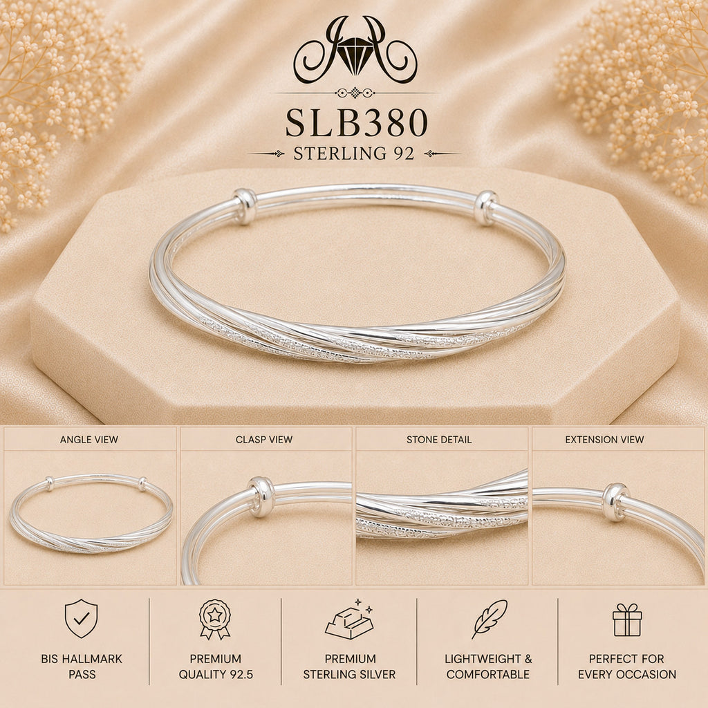 SLB380 sterling silver ladies kada bracelet collage views
