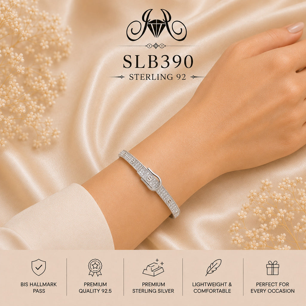 SLB390 sterling silver ladies kada bracelet wearing view