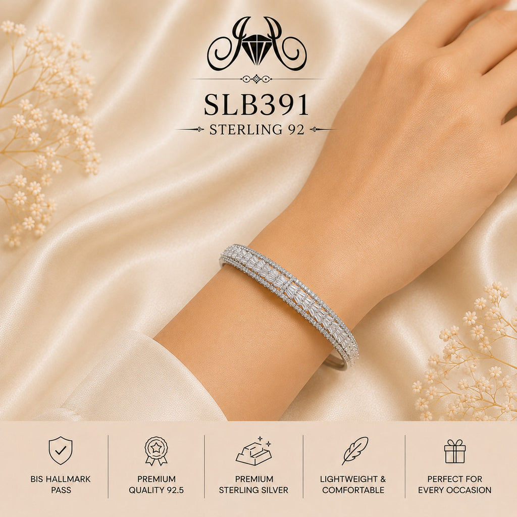 SLB391 sterling silver ladies kada bracelet wearing view