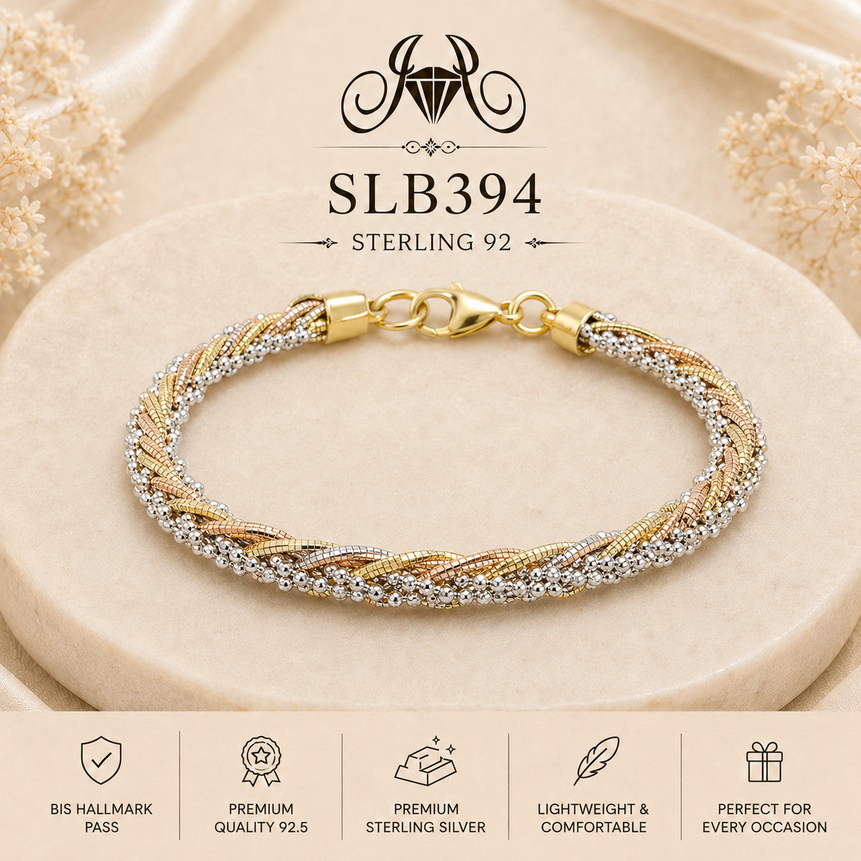 SLB394 92.5 sterling silver ladies chain bracelet portrait
