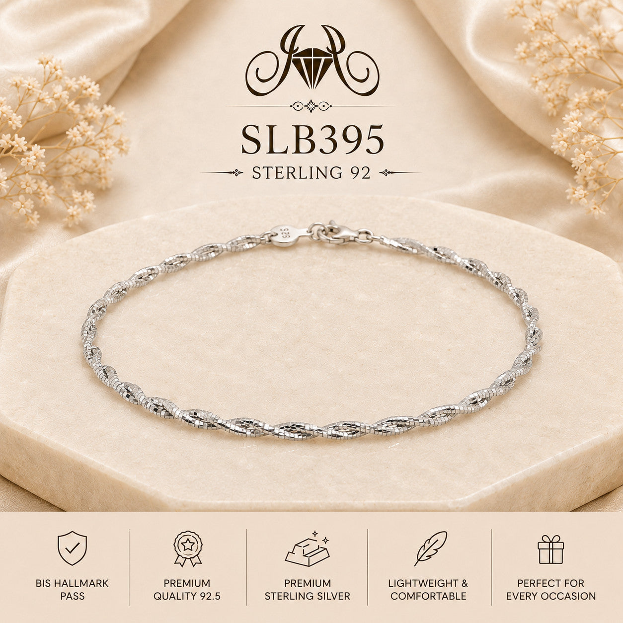 SLB395 92.5 sterling silver ladies chain bracelet portrait