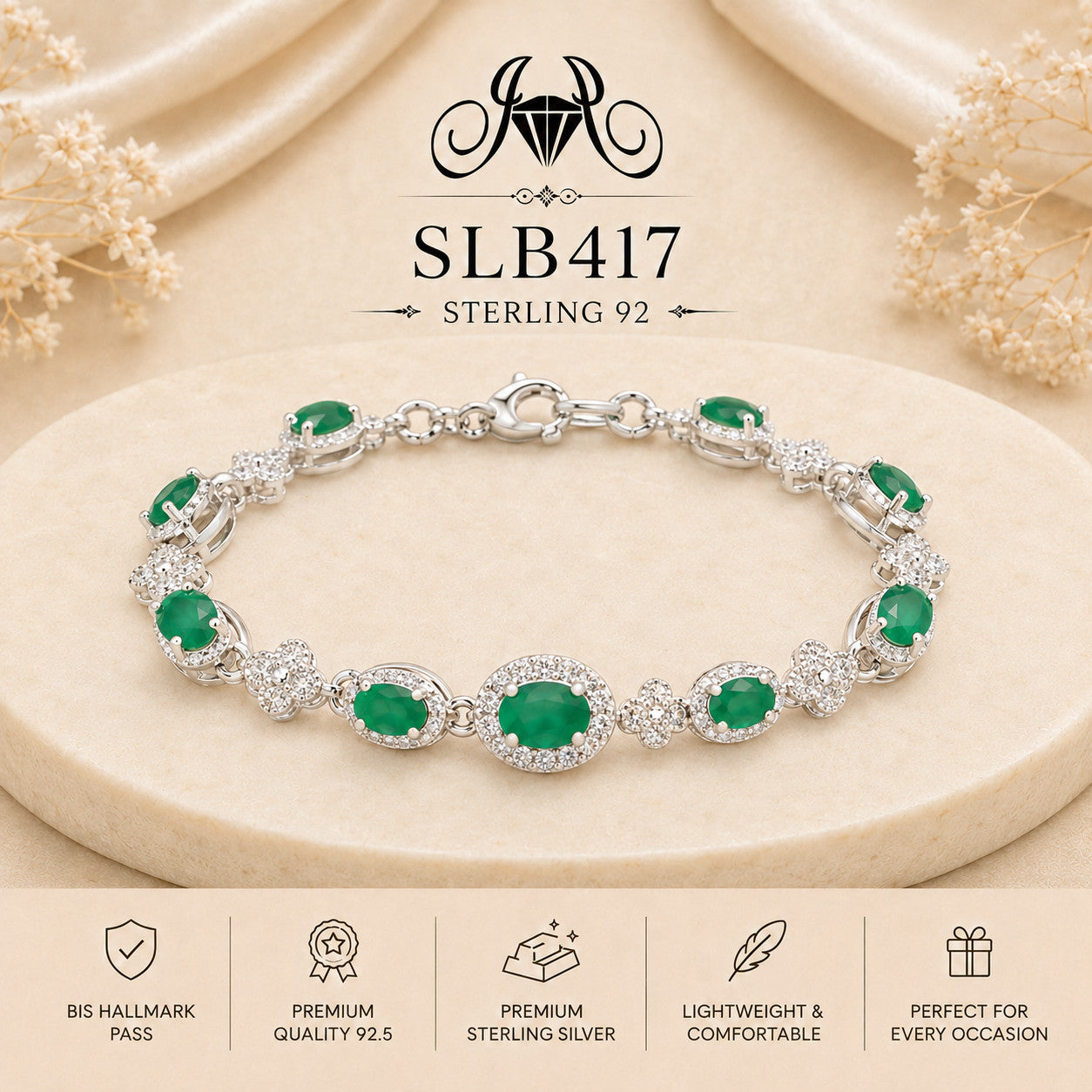 SLB417 92.5 sterling silver ladies chain bracelet portrait