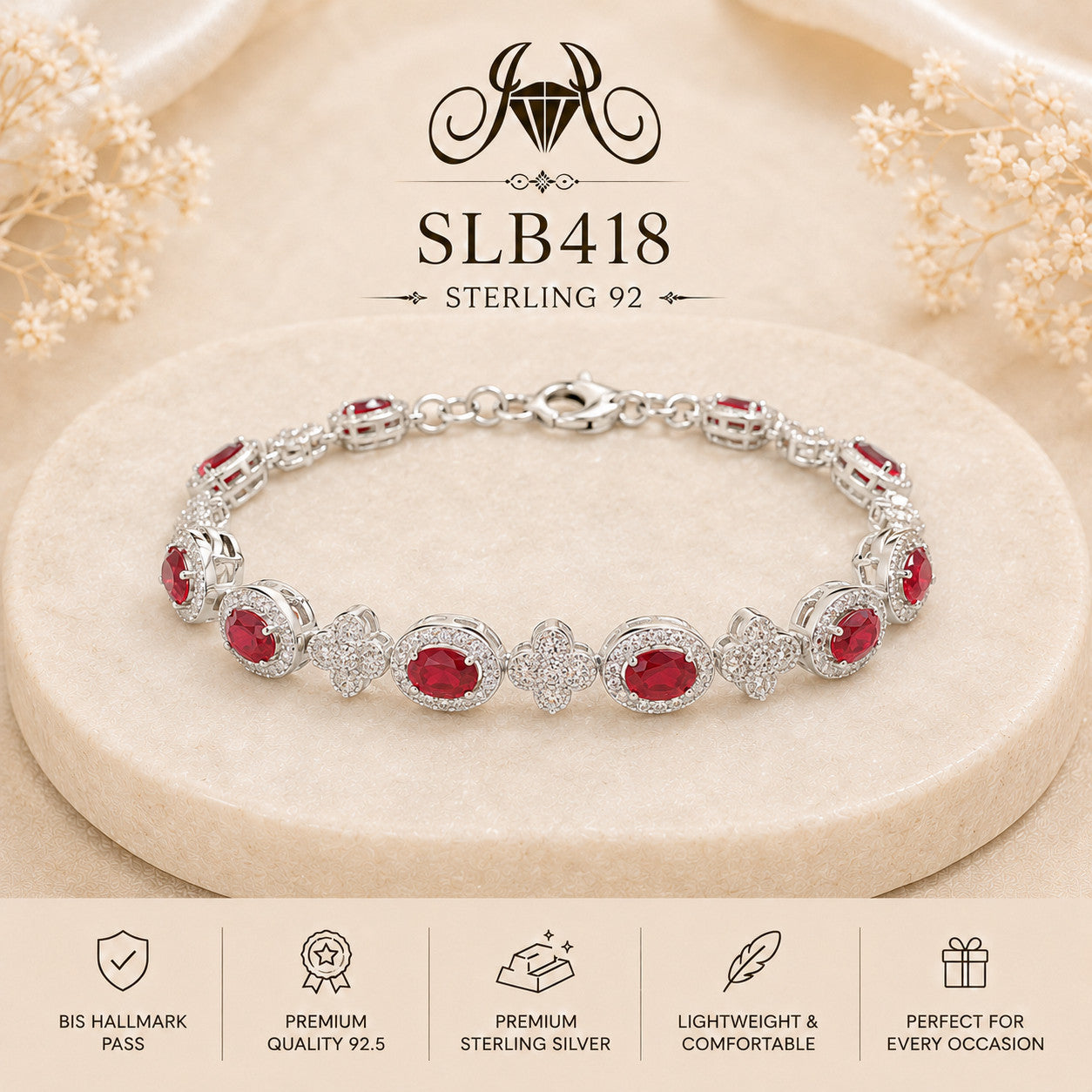 SLB418 92.5 sterling silver ladies chain bracelet portrait