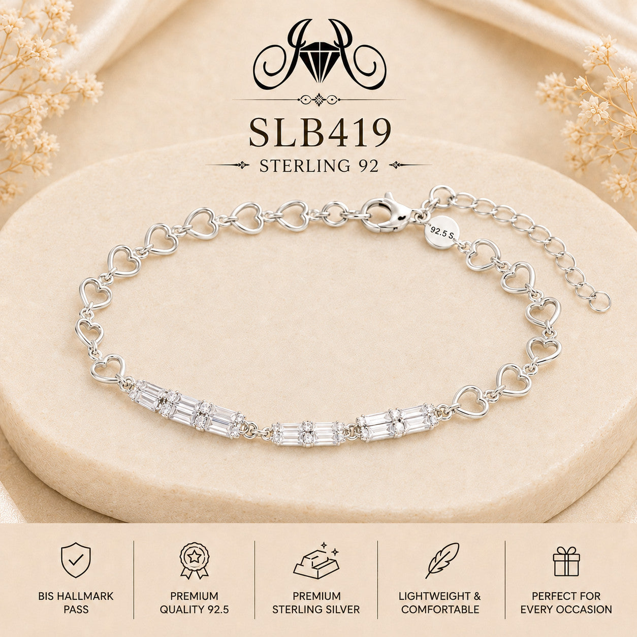 SLB419 92.5 sterling silver ladies chain bracelet portrait