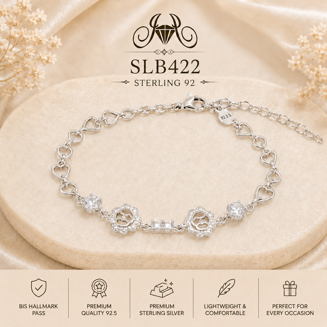 SLB422 92.5 sterling silver ladies chain bracelet portrait