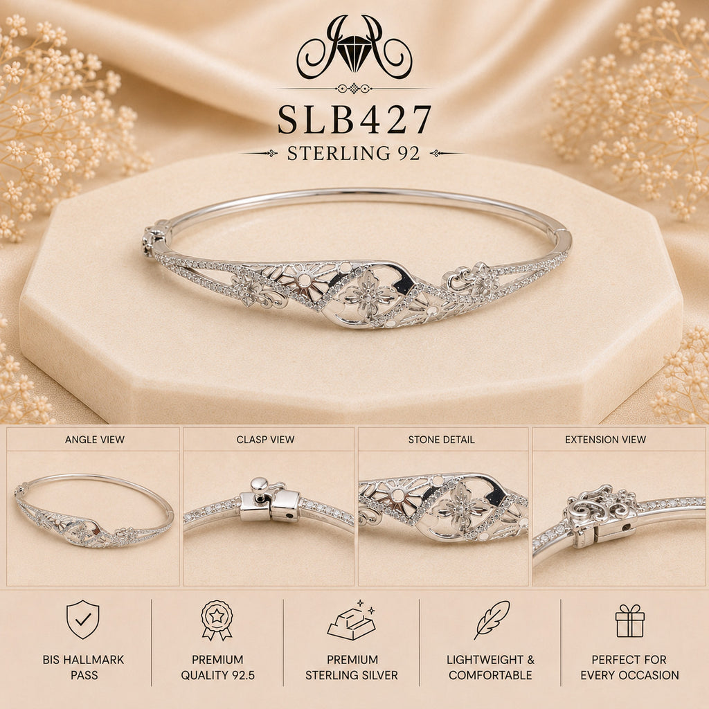 SLB427 sterling silver ladies kada bracelet collage views