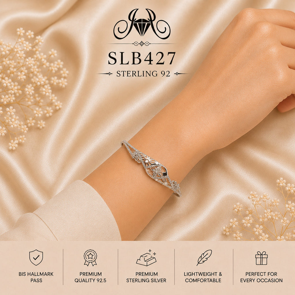 SLB427 sterling silver ladies kada bracelet wearing view