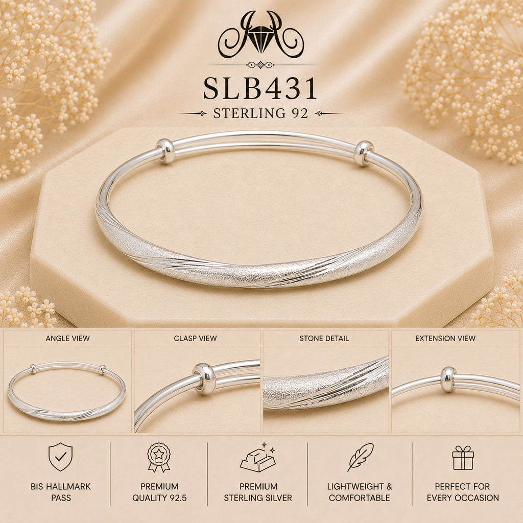 SLB431 sterling silver ladies kada bracelet collage views