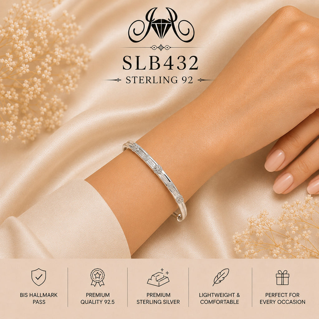 SLB432 sterling silver ladies kada bracelet wearing view