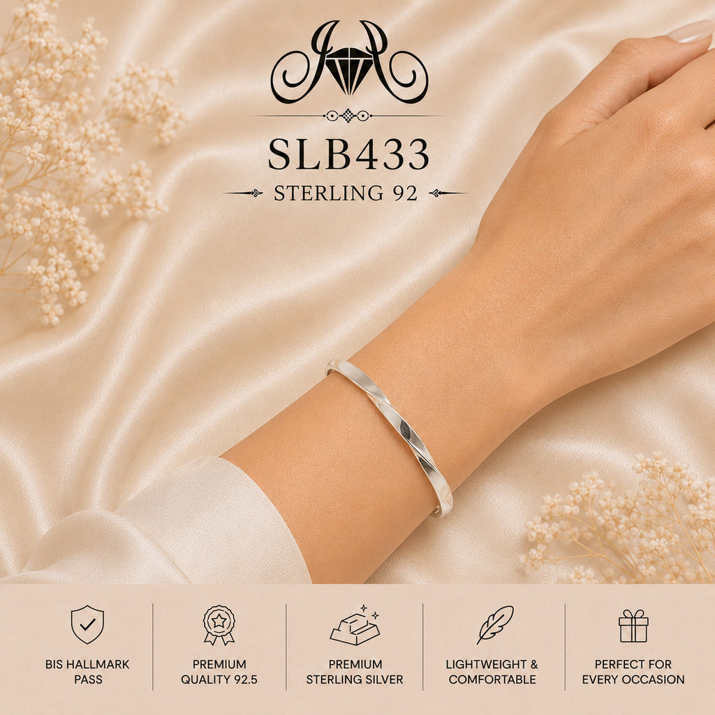 SLB433 sterling silver ladies kada bracelet wearing view