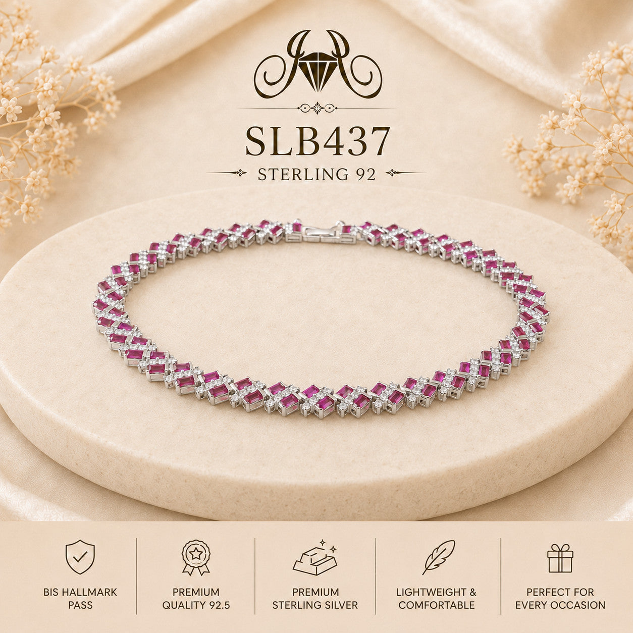 SLB437 92.5 sterling silver ladies chain bracelet portrait