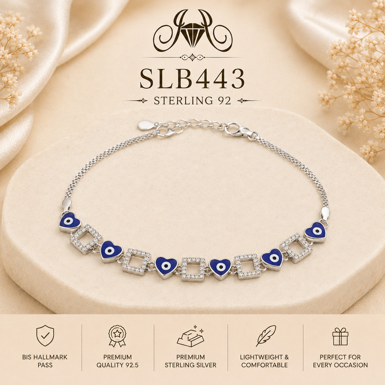 SLB443 92.5 sterling silver ladies chain bracelet portrait