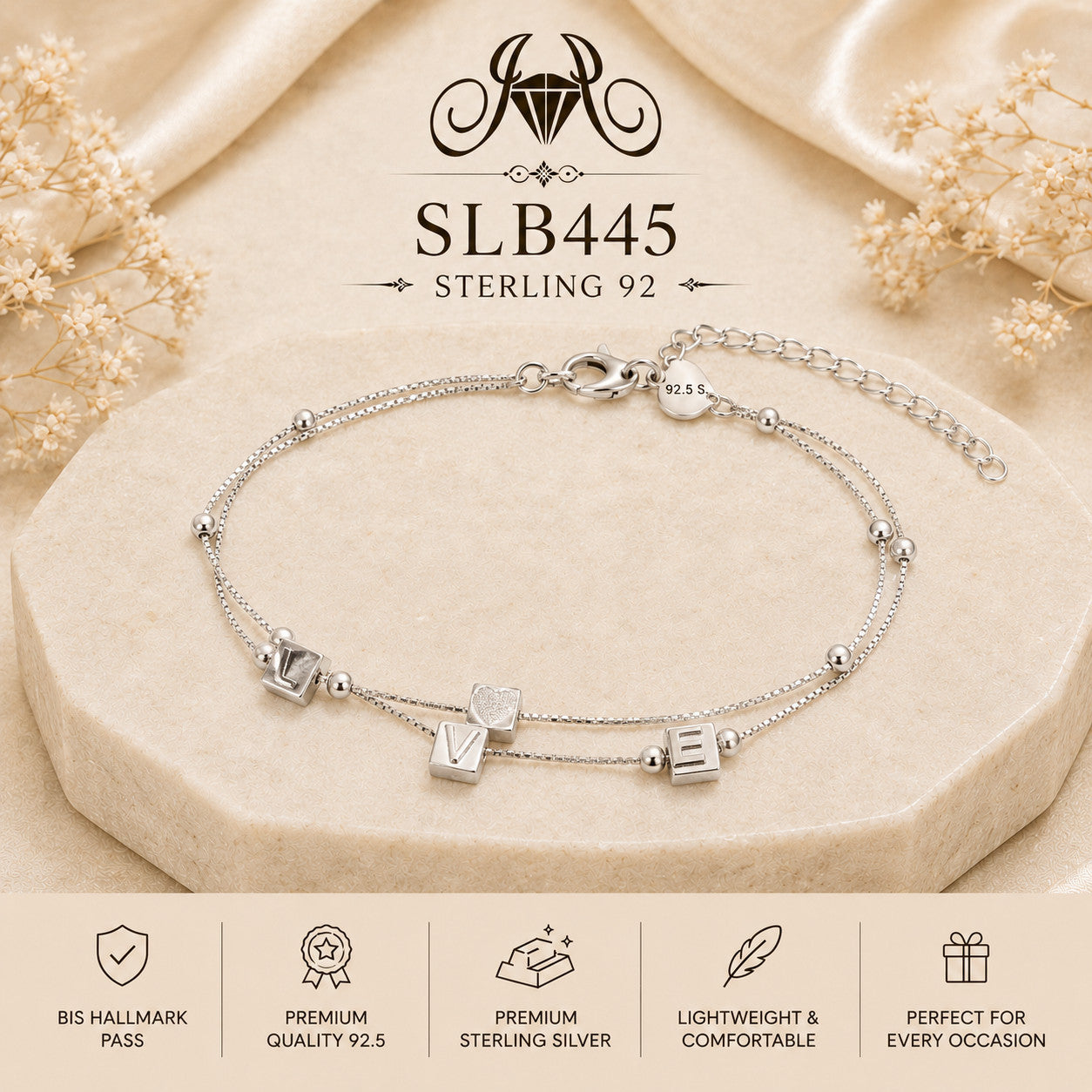 SLB445 92.5 sterling silver ladies chain bracelet portrait