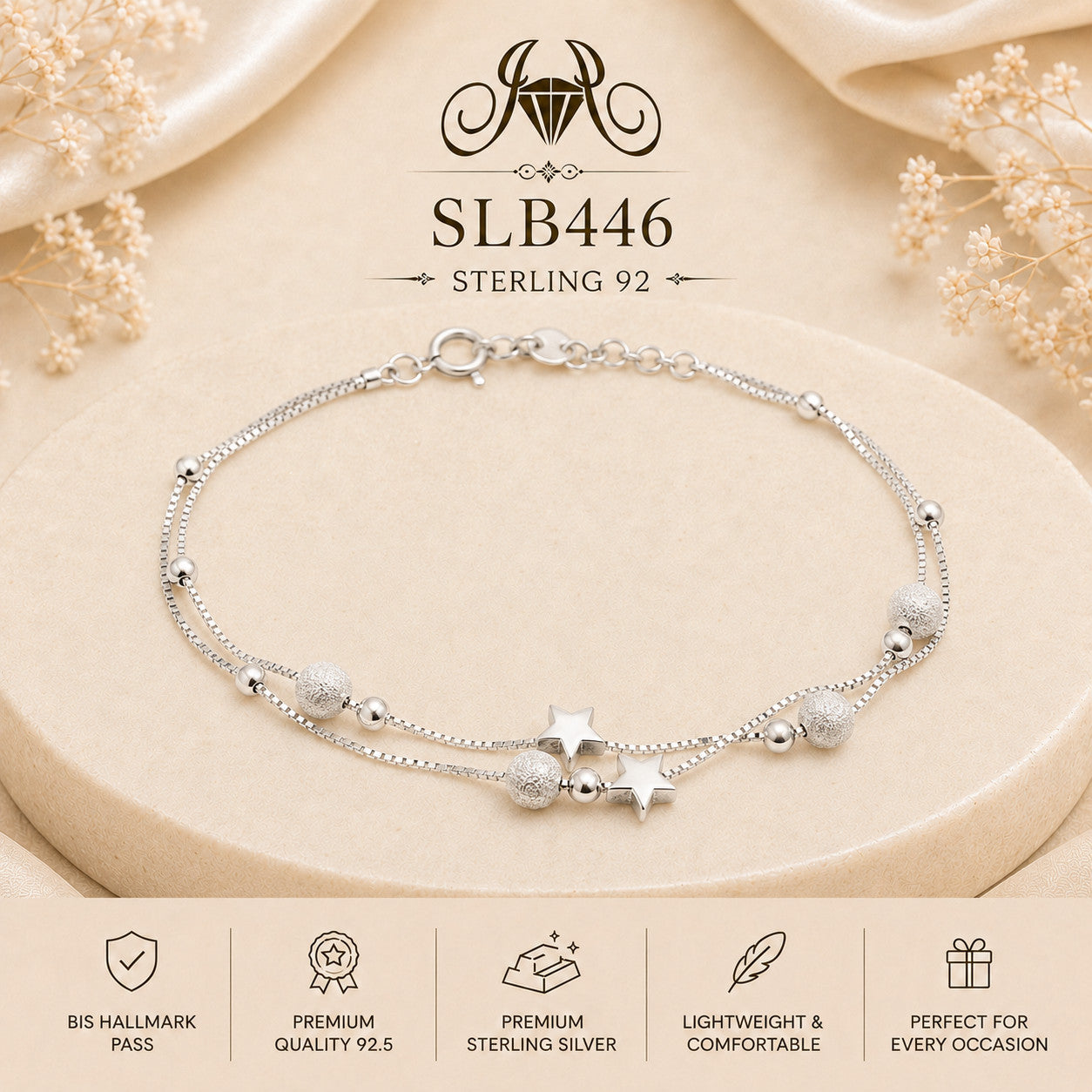 SLB446 92.5 sterling silver ladies chain bracelet portrait