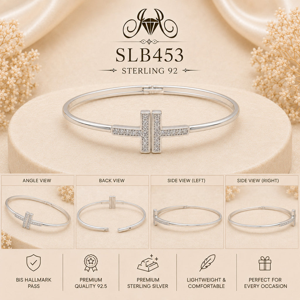 SLB453 sterling silver ladies kada bracelet collage views