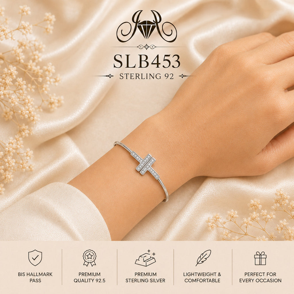 SLB453 sterling silver ladies kada bracelet wearing view