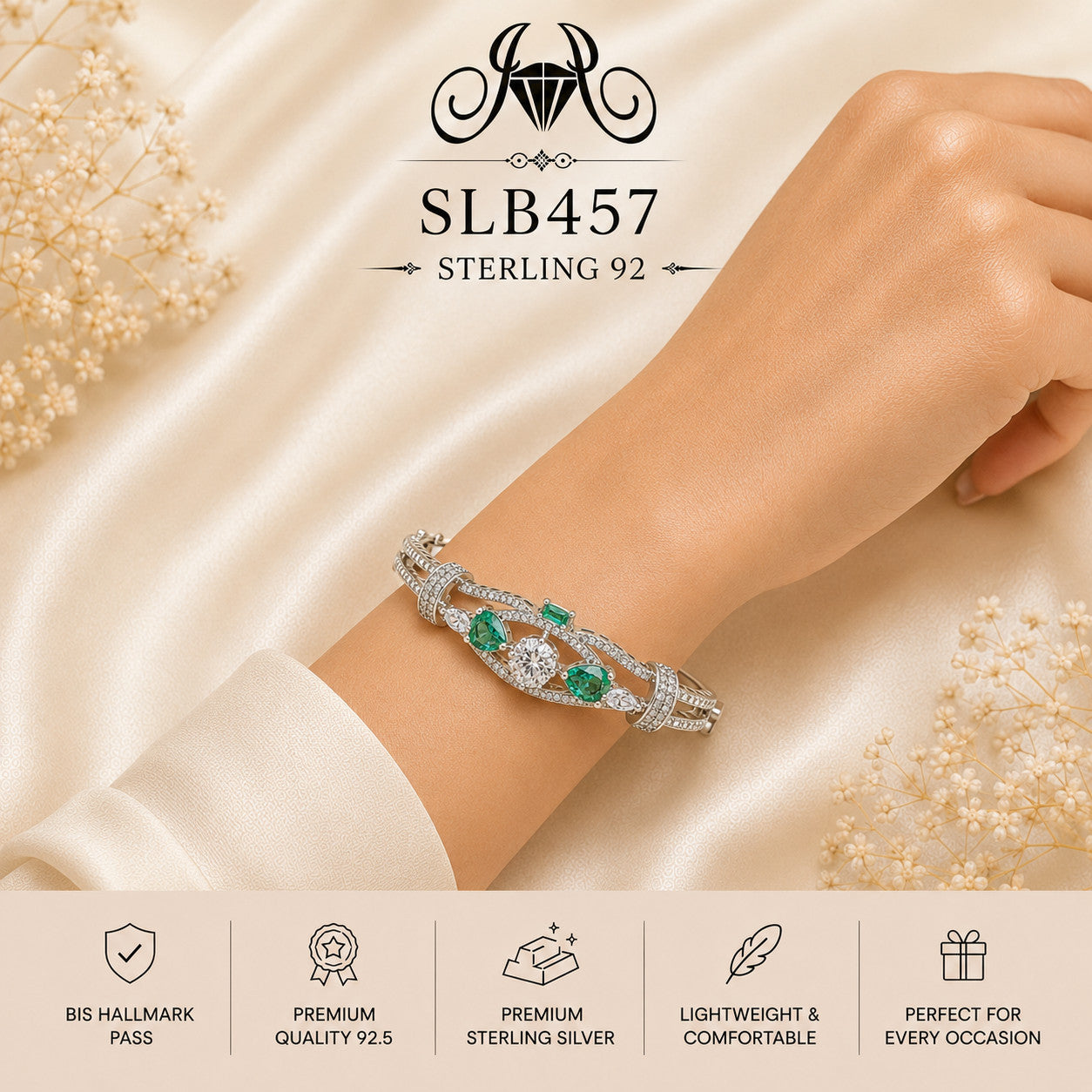 SLB457 sterling silver ladies kada bracelet wearing view
