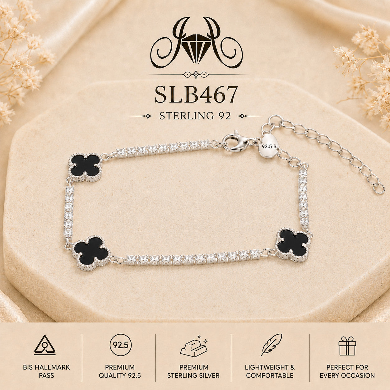 SLB467 92.5 sterling silver ladies chain bracelet portrait