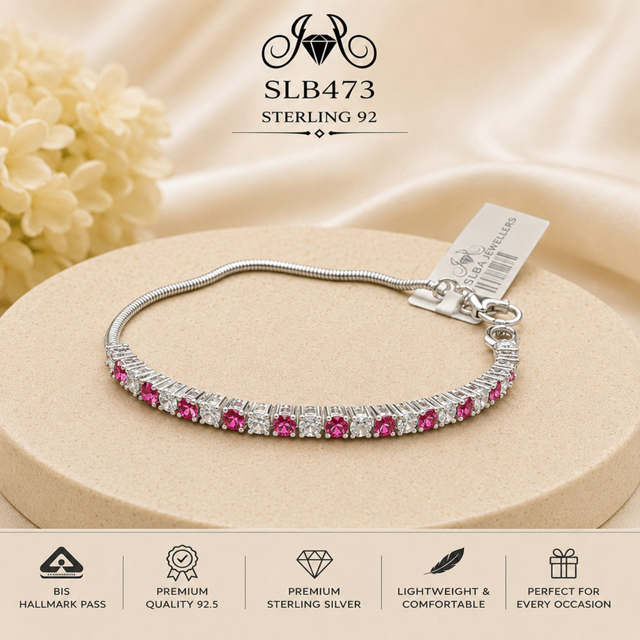 SLB473 92.5 sterling silver ladies chain bracelet portrait