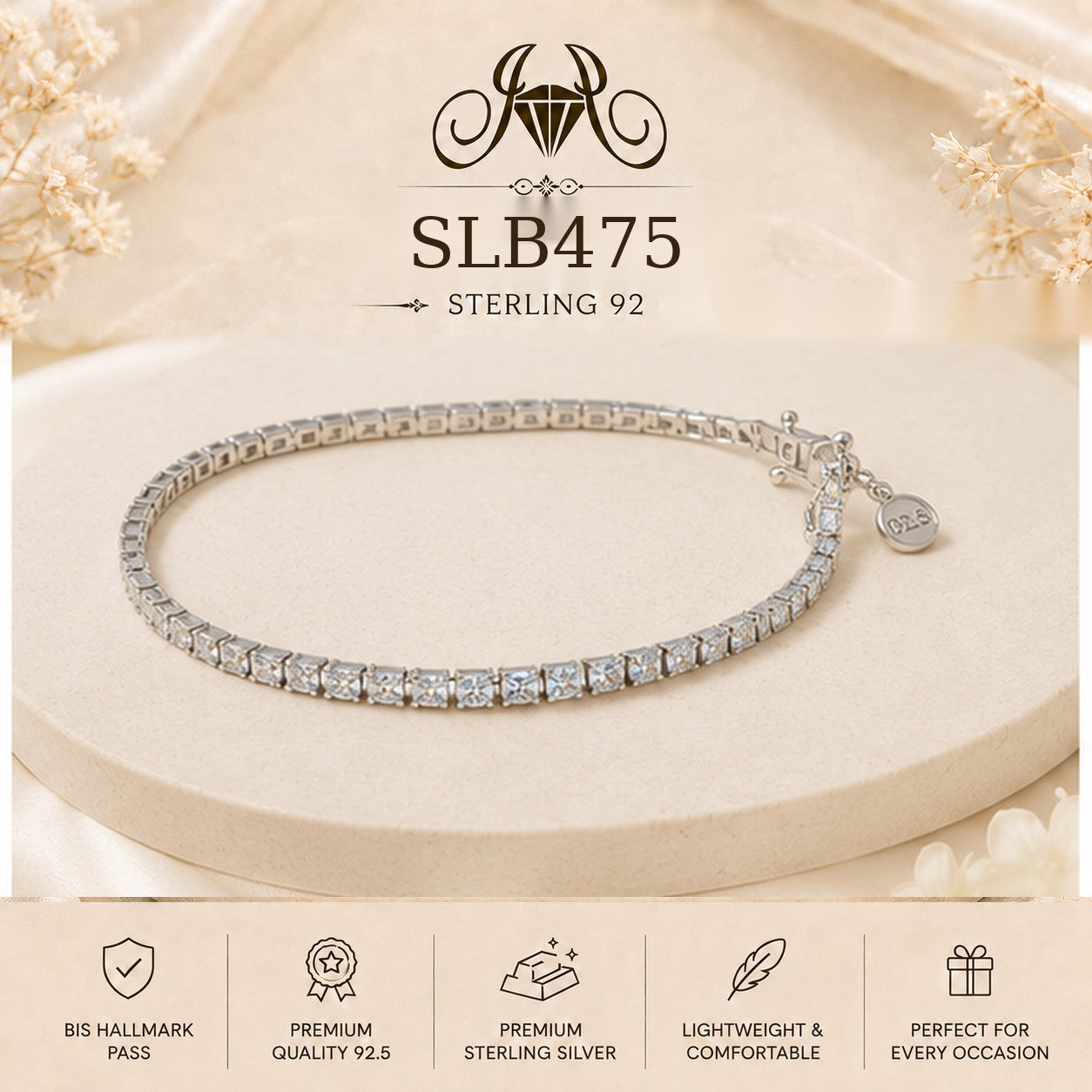 SLB475 92.5 sterling silver ladies chain bracelet portrait