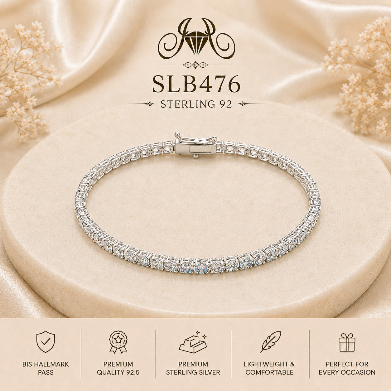 SLB476 92.5 sterling silver ladies chain bracelet portrait