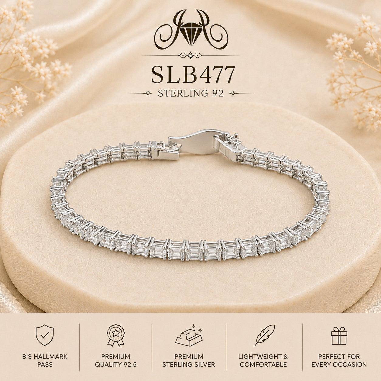 SLB477 92.5 sterling silver ladies chain bracelet portrait