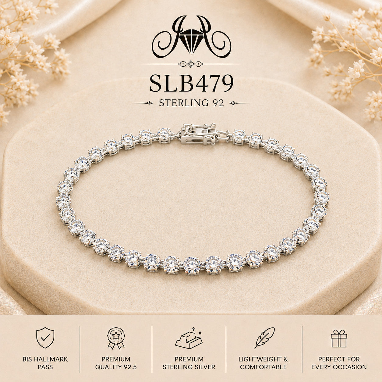 SLB479 92.5 sterling silver ladies chain bracelet portrait